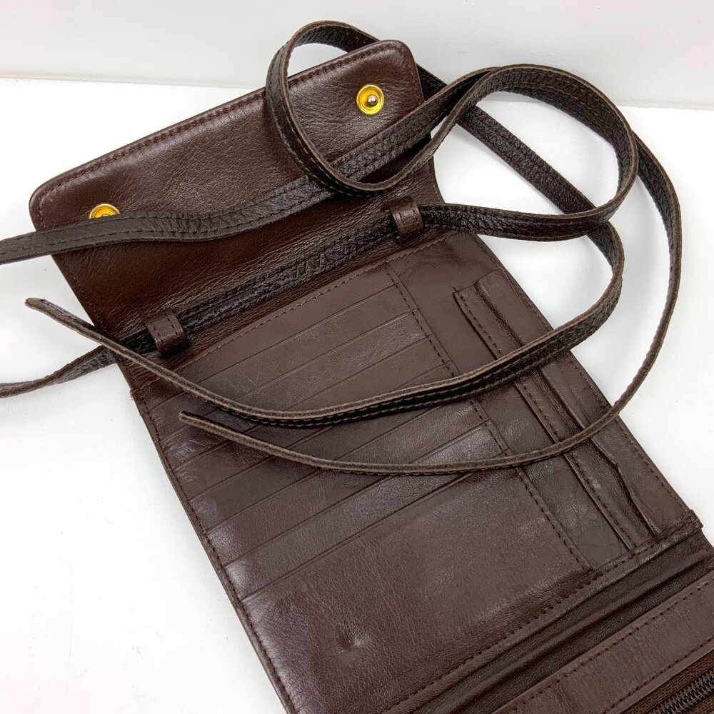 Vintage Perlina New York Brown Genuine Leather Crossbody Bag Organizer - Picture 8 of 16
